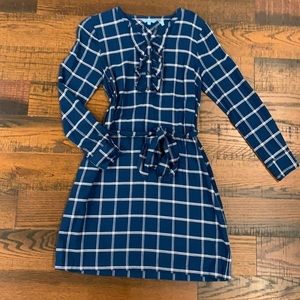 Draper James Windowpane Ruffle Shirt Dress